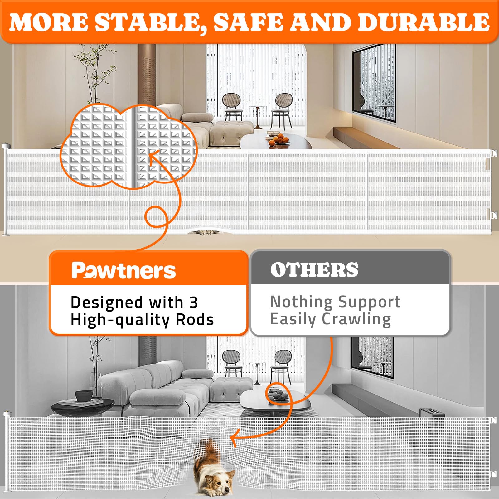 Pawtners gate stability rods keep mesh intact and steady.