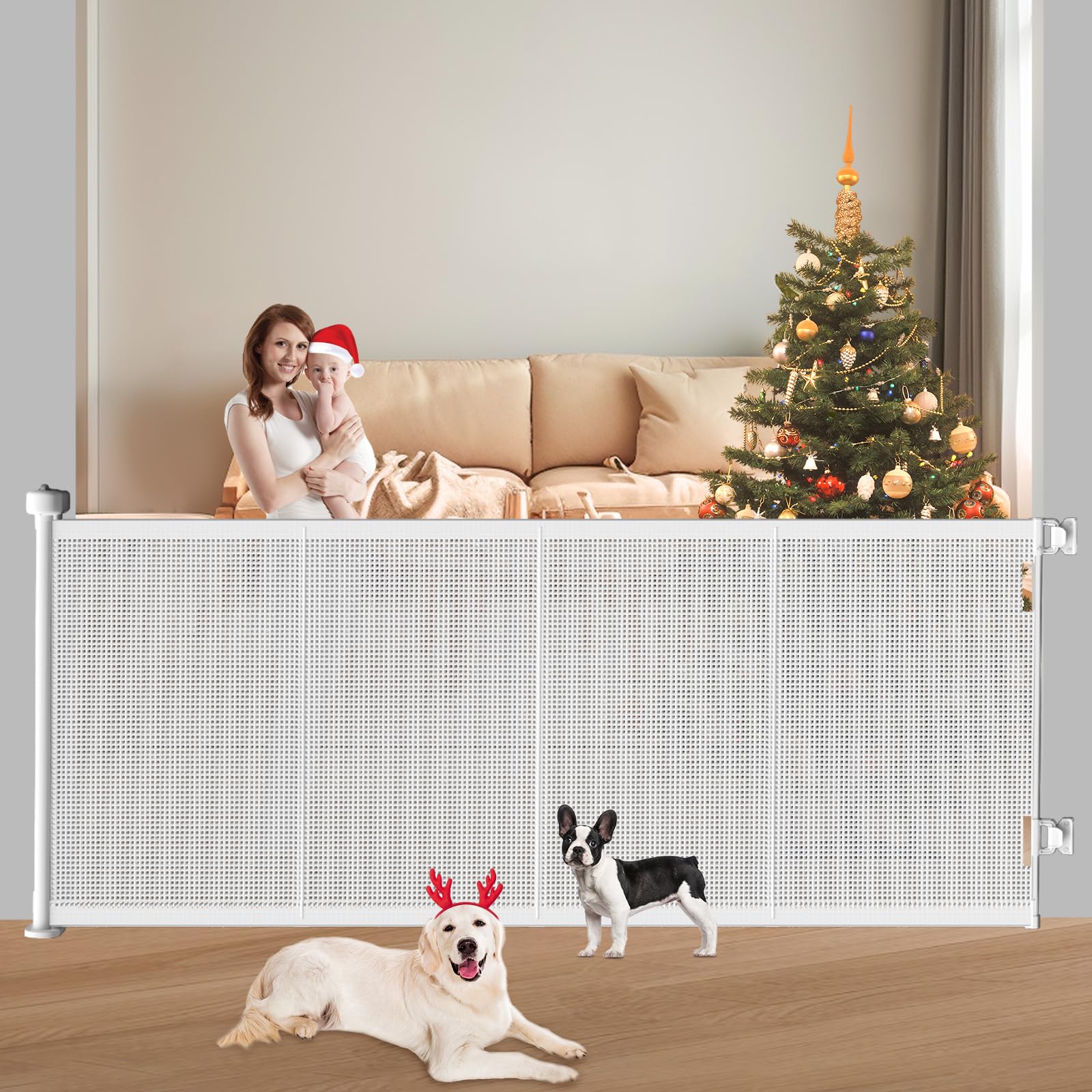 Pawtners indoor-outdoor gate in use illustrates versatile placement across rooms and stairs.