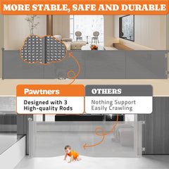 Pawtners mesh gate stability with three rods prevents tipping and tearing.