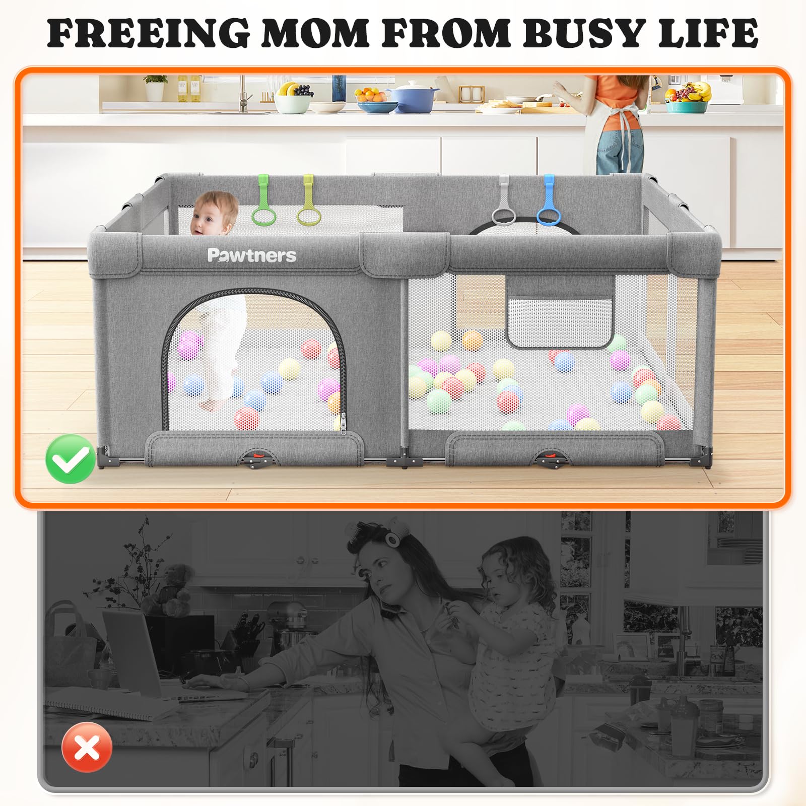 Pawtners playpen includes ocean balls to boost sensory play