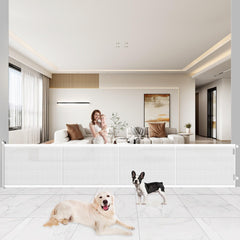 Pawtners retractable gate extended to 200 inches for extra-wide doorways.