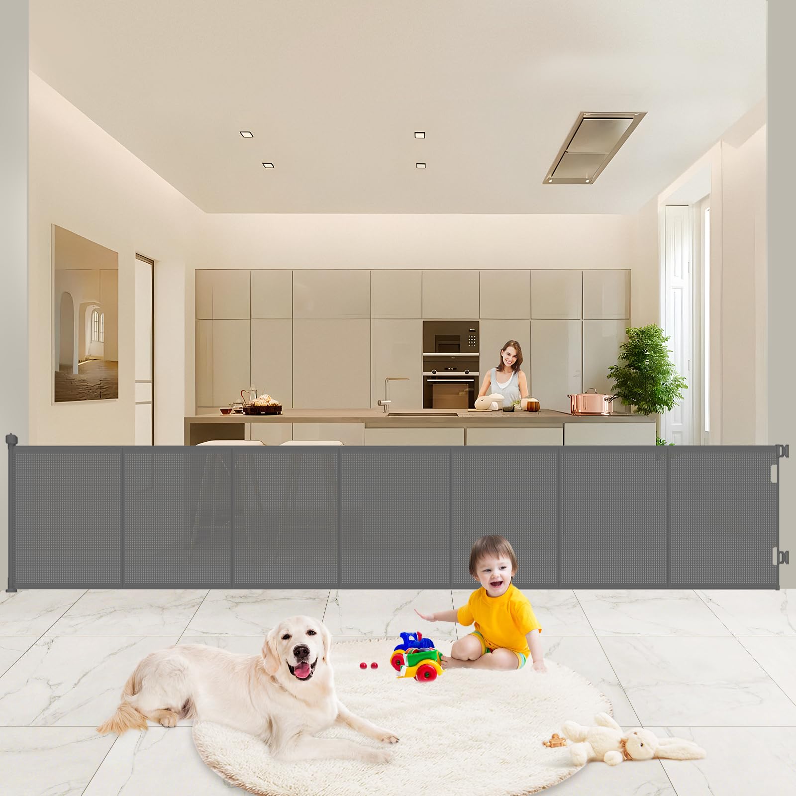 Pawtners Upgrade 120-inch retractable gate extended for wide entryways