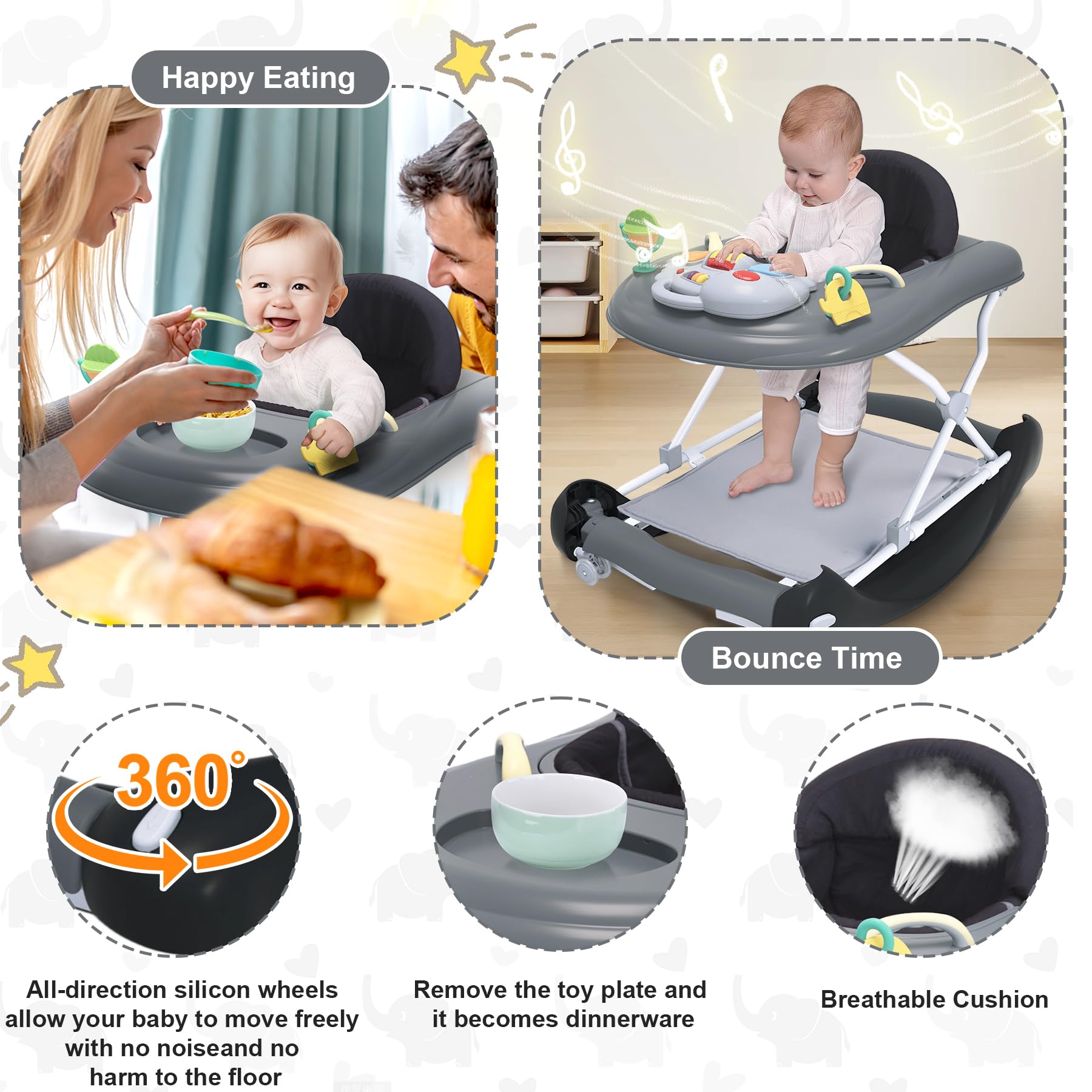 Pawtong-adjustable-height-walker supports proper growth as baby grows.