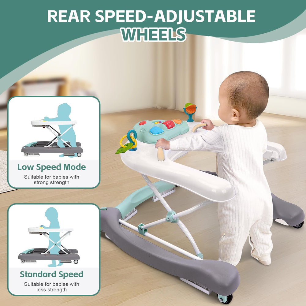Pawtong adjustable-height walker adapts as baby grows.