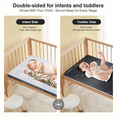 Pawtong dual-sided comfort mattress with removable cover on crib, easy cleaning.