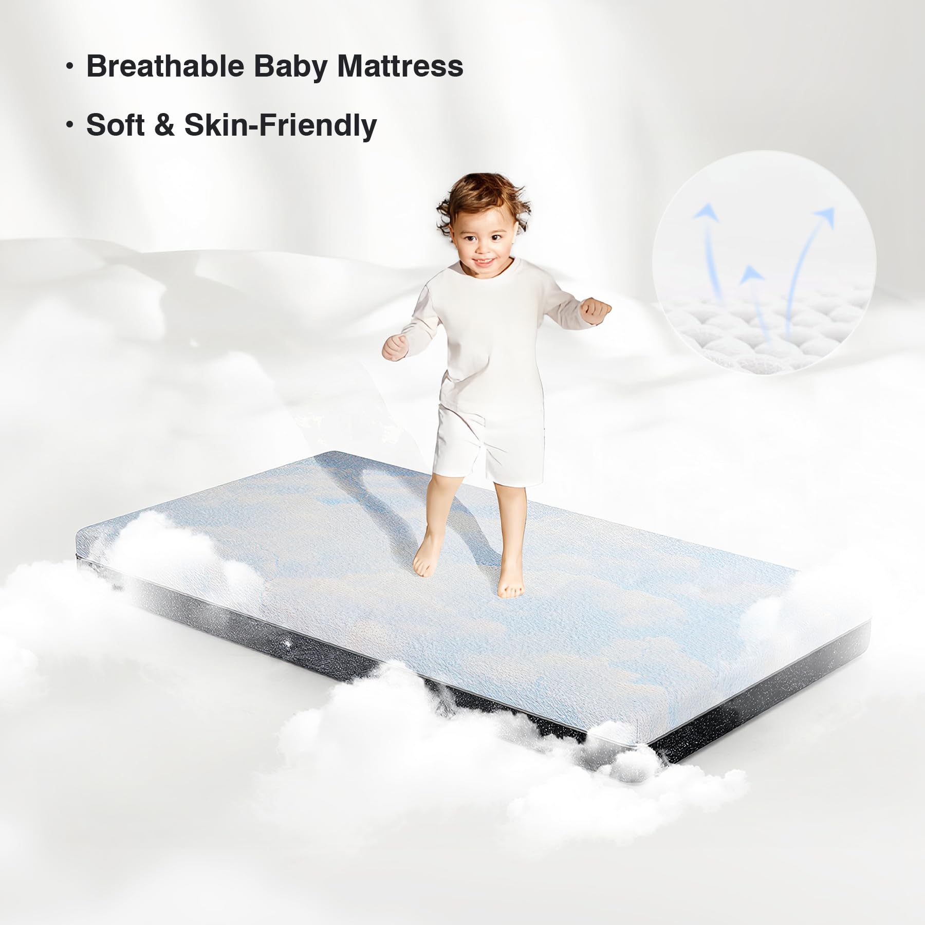 Pawtong dual-sided comfort mattress toddler side offers plush softness for growing kids.