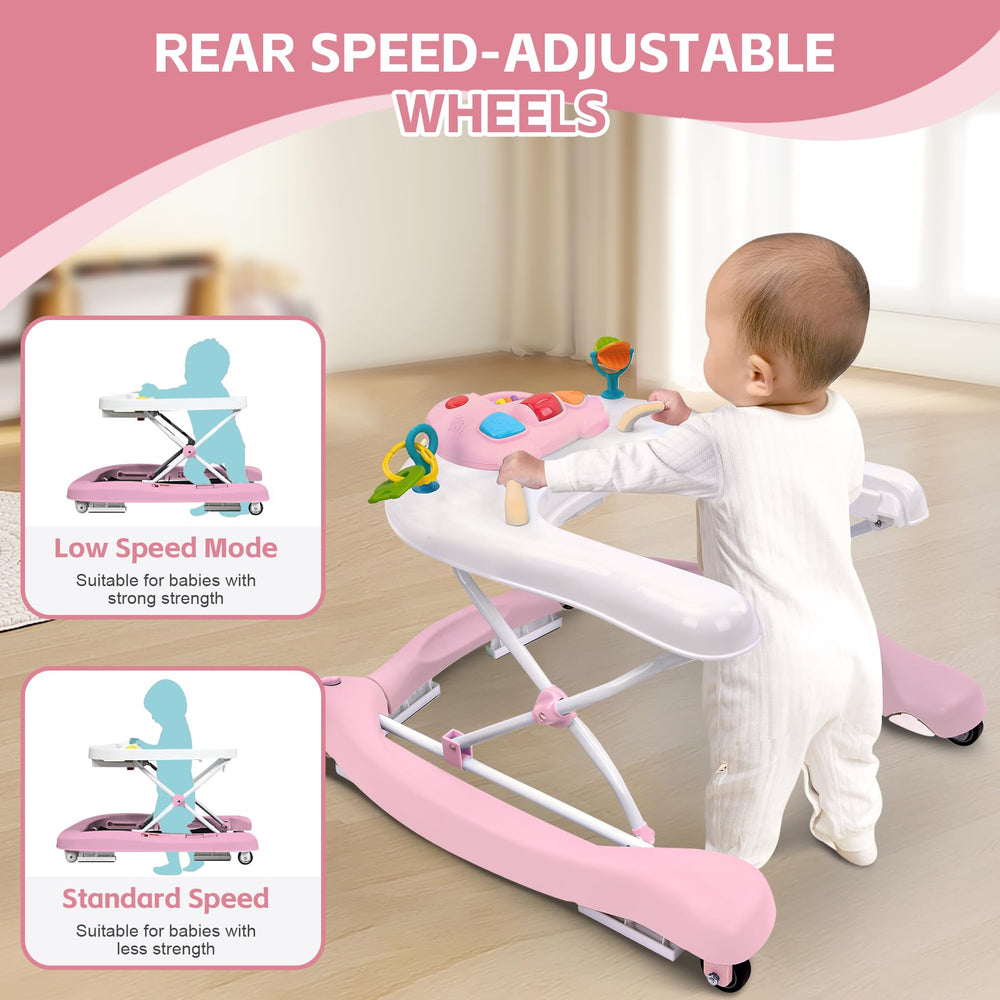 Pawtong foldable 5-in-1 walker with activity toys stimulating senses during play.