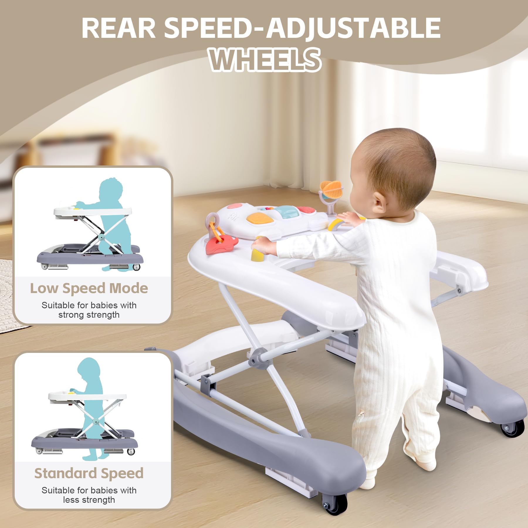 Pawtong Foldable Baby 5-in-1 Walker in bouncer mode enhances soothing motion.