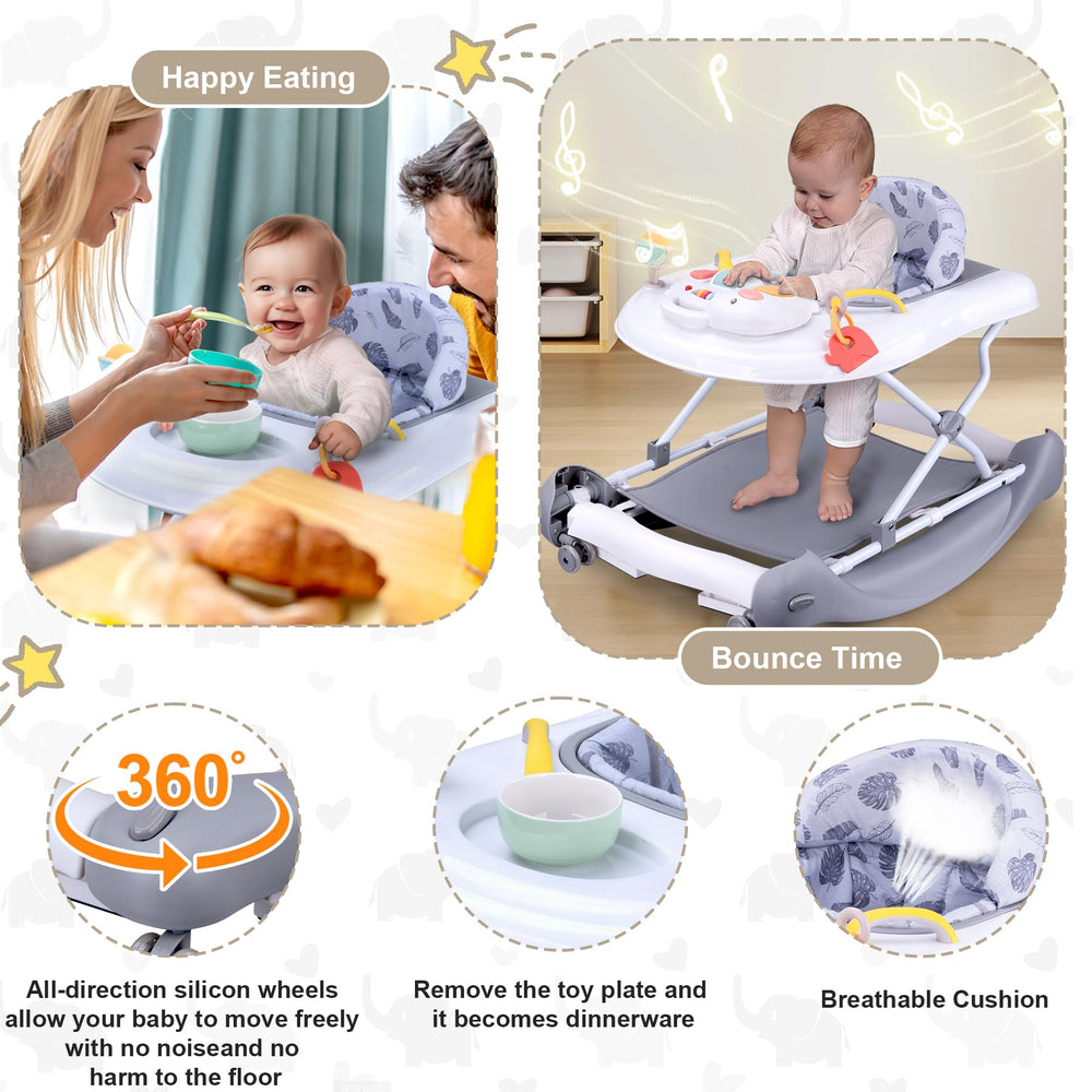 Pawtong Foldable Baby 5-in-1 Walker in rocker mode promotes calm play.