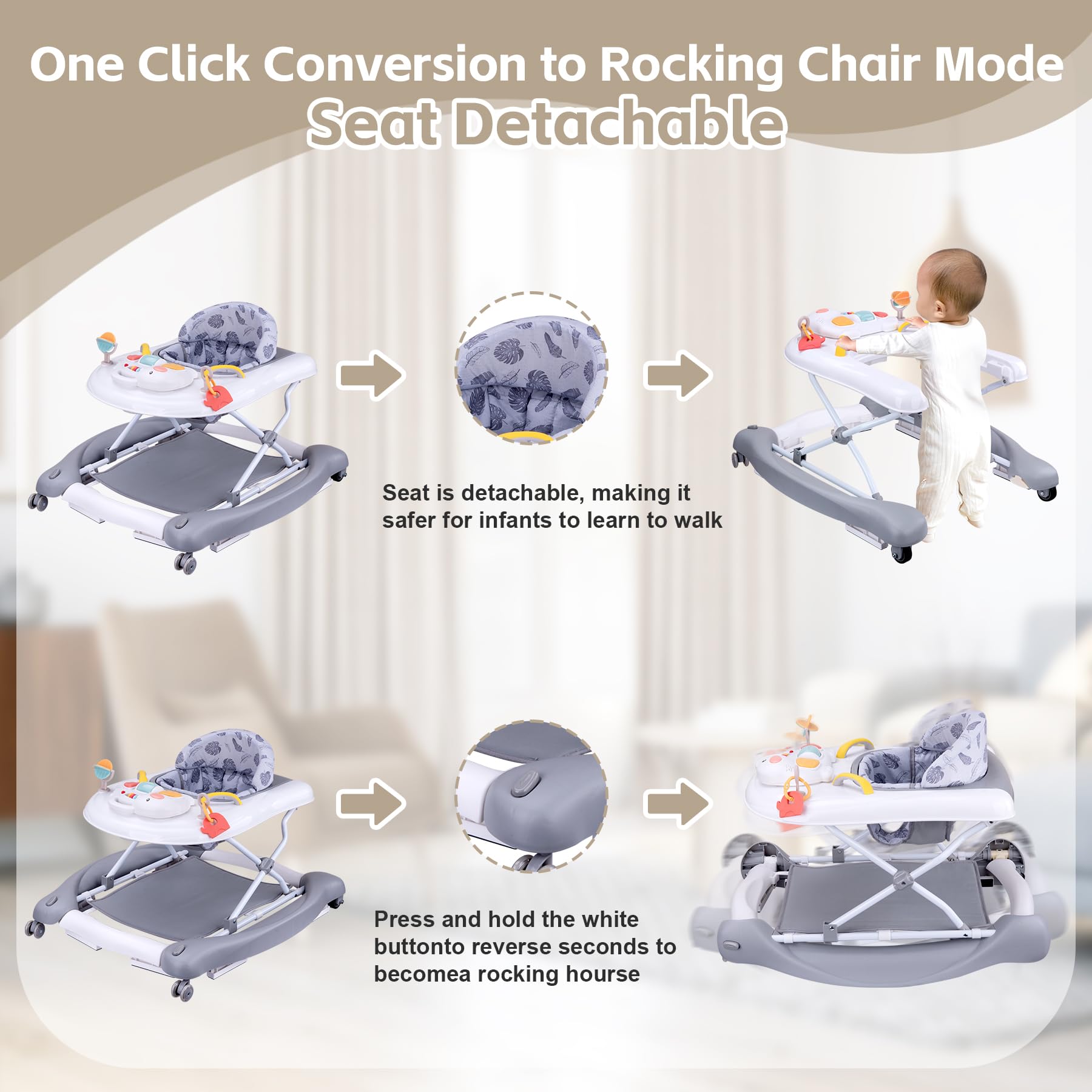 Pawtong Foldable Baby 5-in-1 Walker in walker mode supports early mobility exploration.