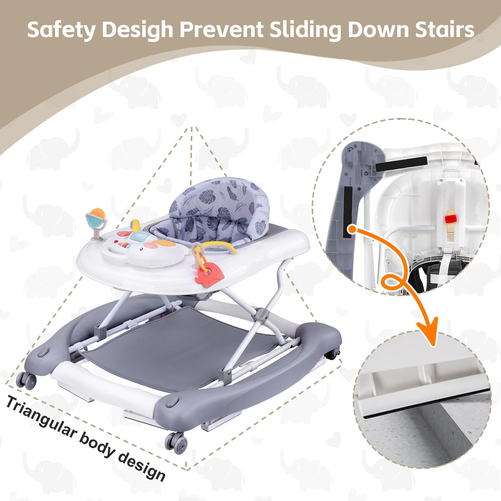 Pawtong Foldable Baby 5-in-1 Walker toy panel engages senses with music and toys.