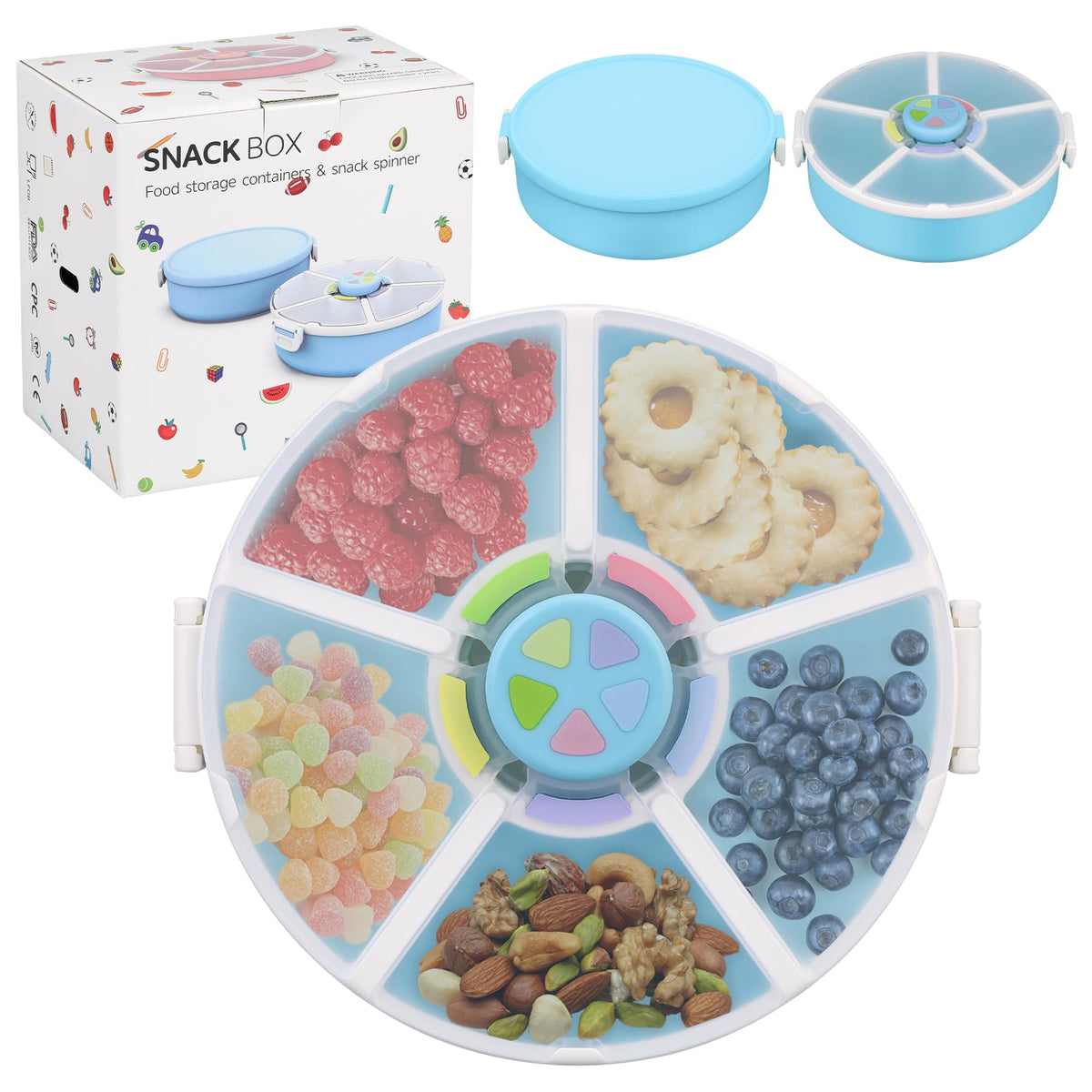 Pawtong snack rotator with color-matching lid button for easy kid-friendly access.