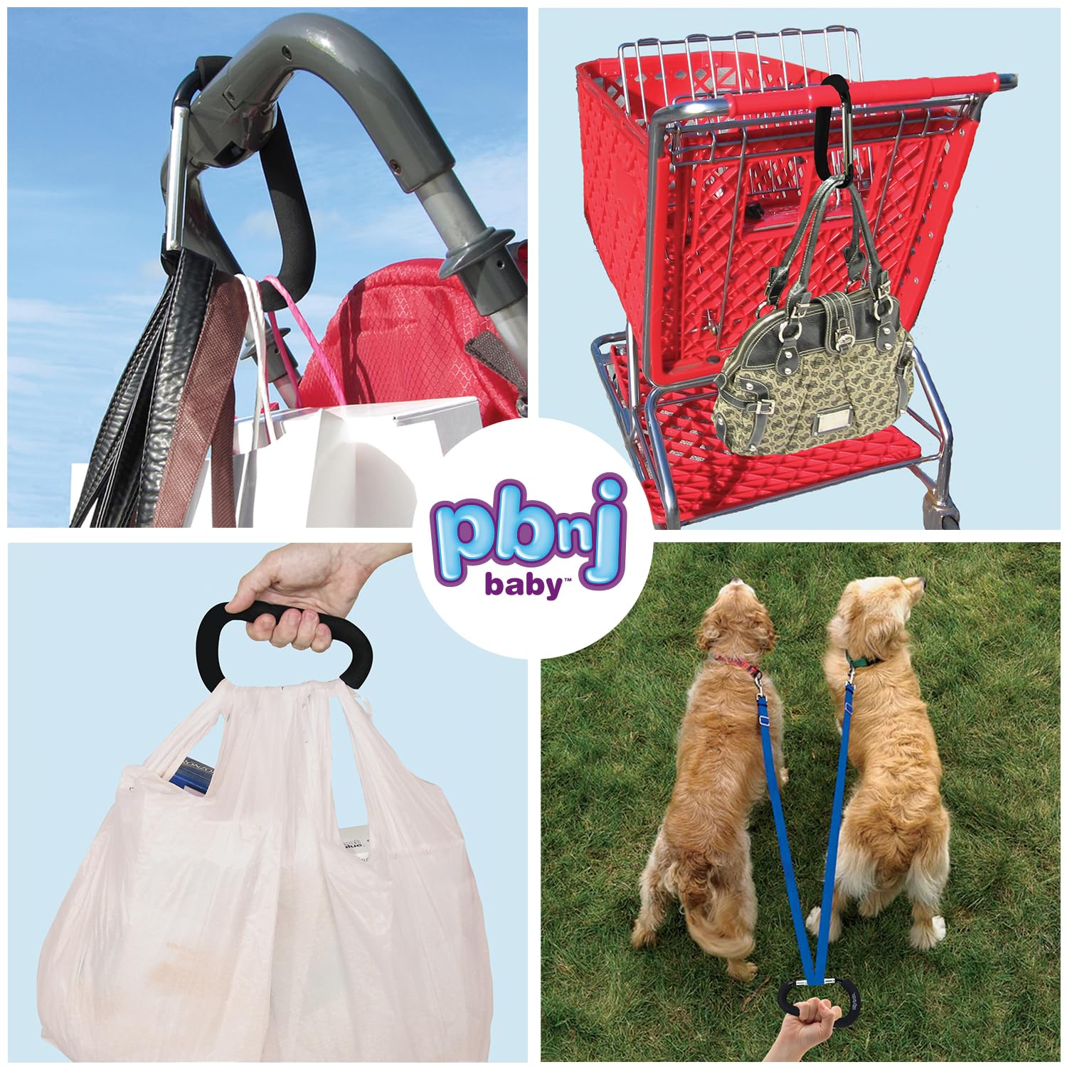 PBnJ Baby Clip n Go in use at checkout to secure groceries