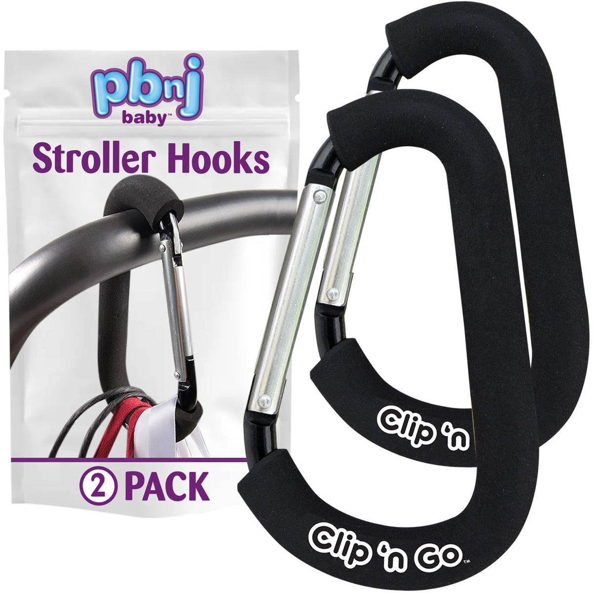 PBnJ Baby Clip n Go foam handle close-up protects bags from metal contact