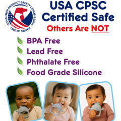 PBnJ Baby silicone teether is freezer-safe for cold comfort.