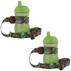 PBnJ Baby SippyPal green camo pack-front secures cups for on-the-go use.