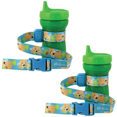 PBnJ Baby SippyPal Puppy strapped to stroller keeps cups secure and off the floor.