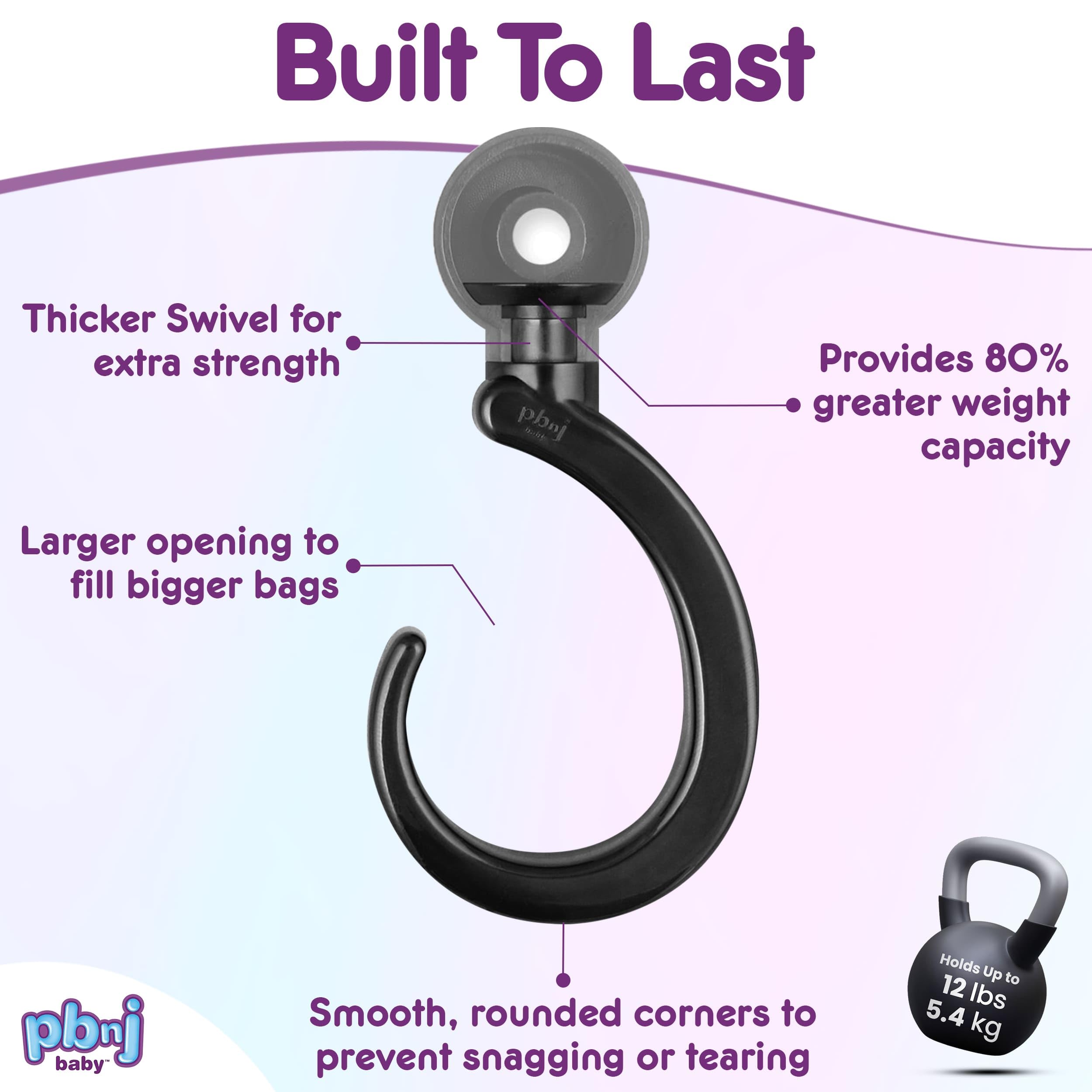 PBnJ Baby Stroller Hooks durable ABS plastic withstands daily use in busy days.
