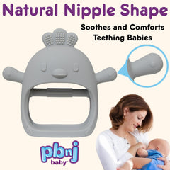 PBnJ Baby teething mitten texture with bumps provides soothing gum massage.