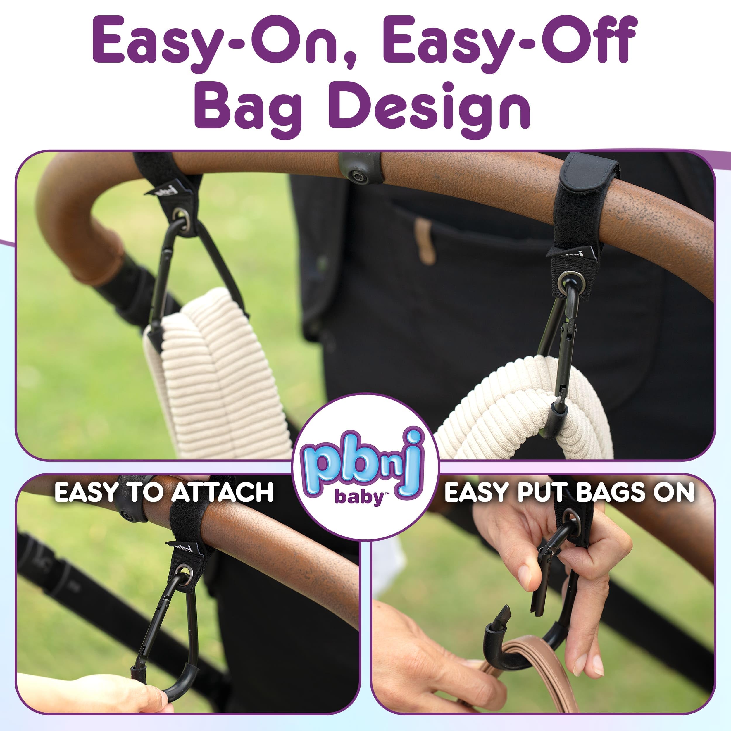 PBnJ Baby two-pack of stroller hooks ready for use