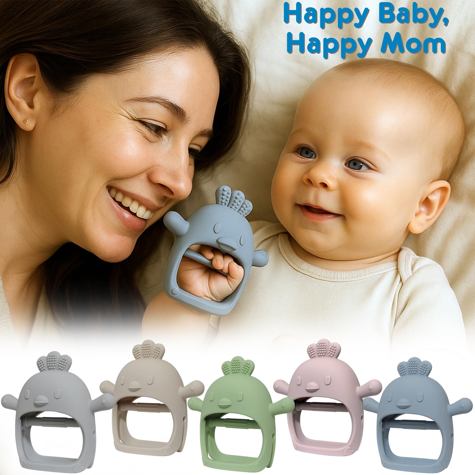 PBnJ Baby two-pack teething mittens in gray and green offer ready convenience.