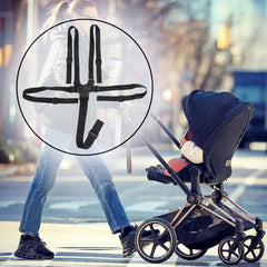 PCTC universal 5-point harness belt buckle connection ensures quick, secure fastening for kids.