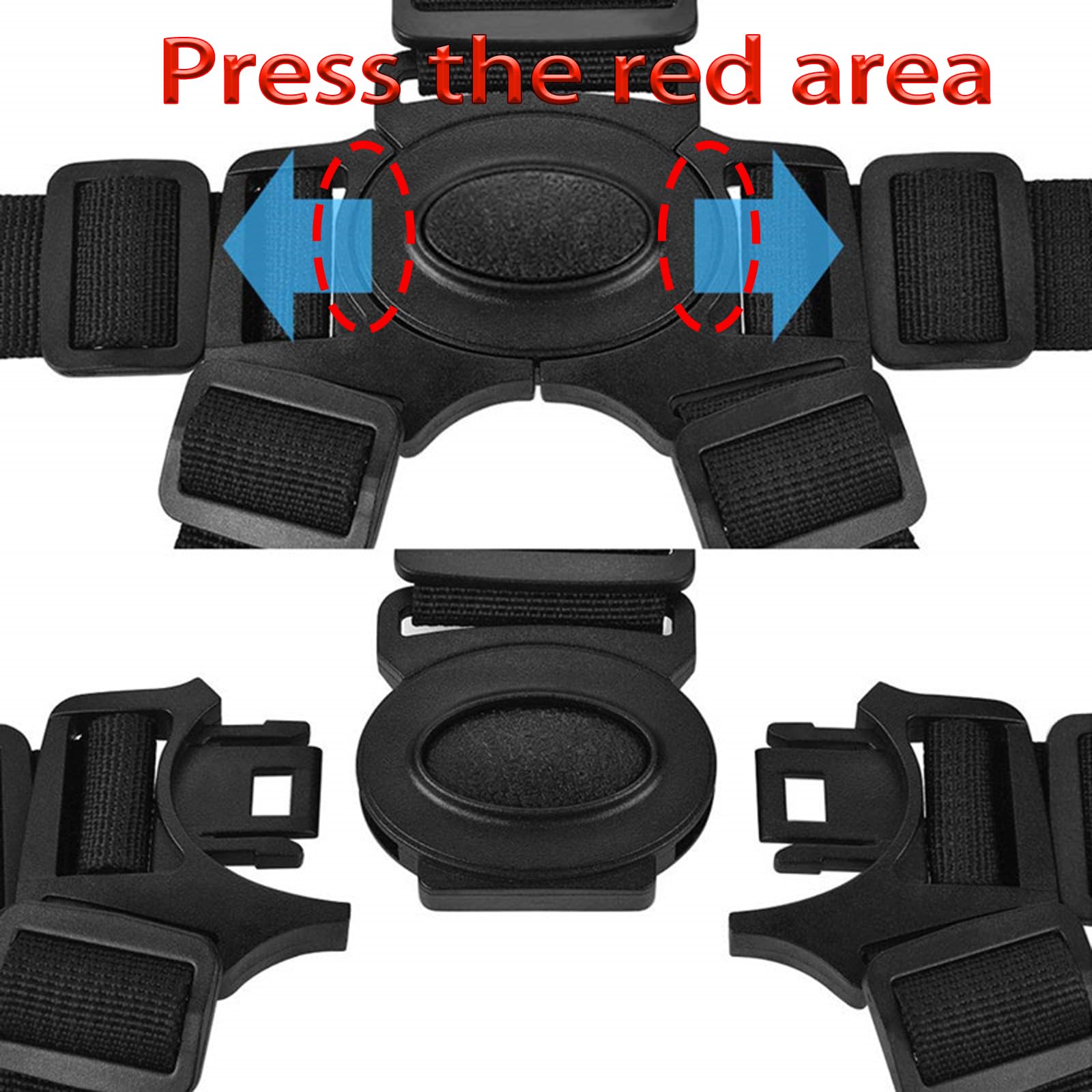 PCTC universal 5-point harness belt packs compactly for travel and quick stowage.