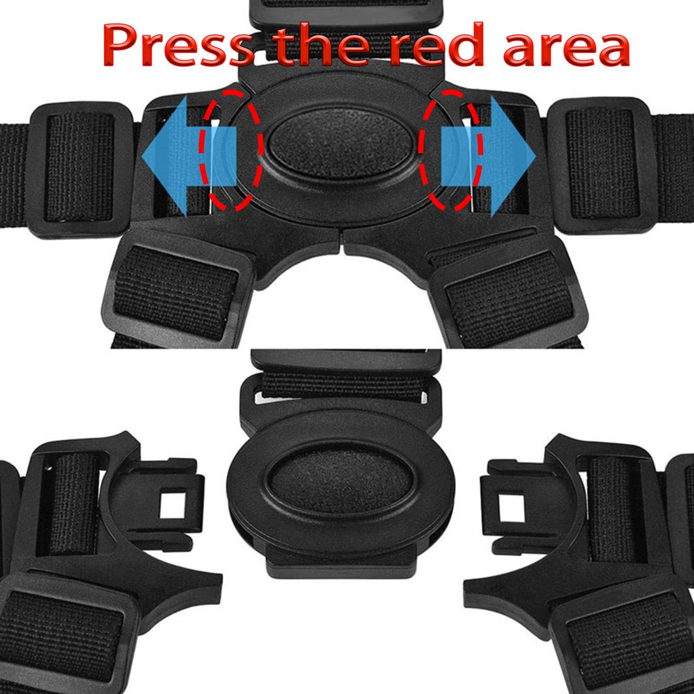 PCTC universal 5-point harness belt packs compactly for travel and quick stowage.