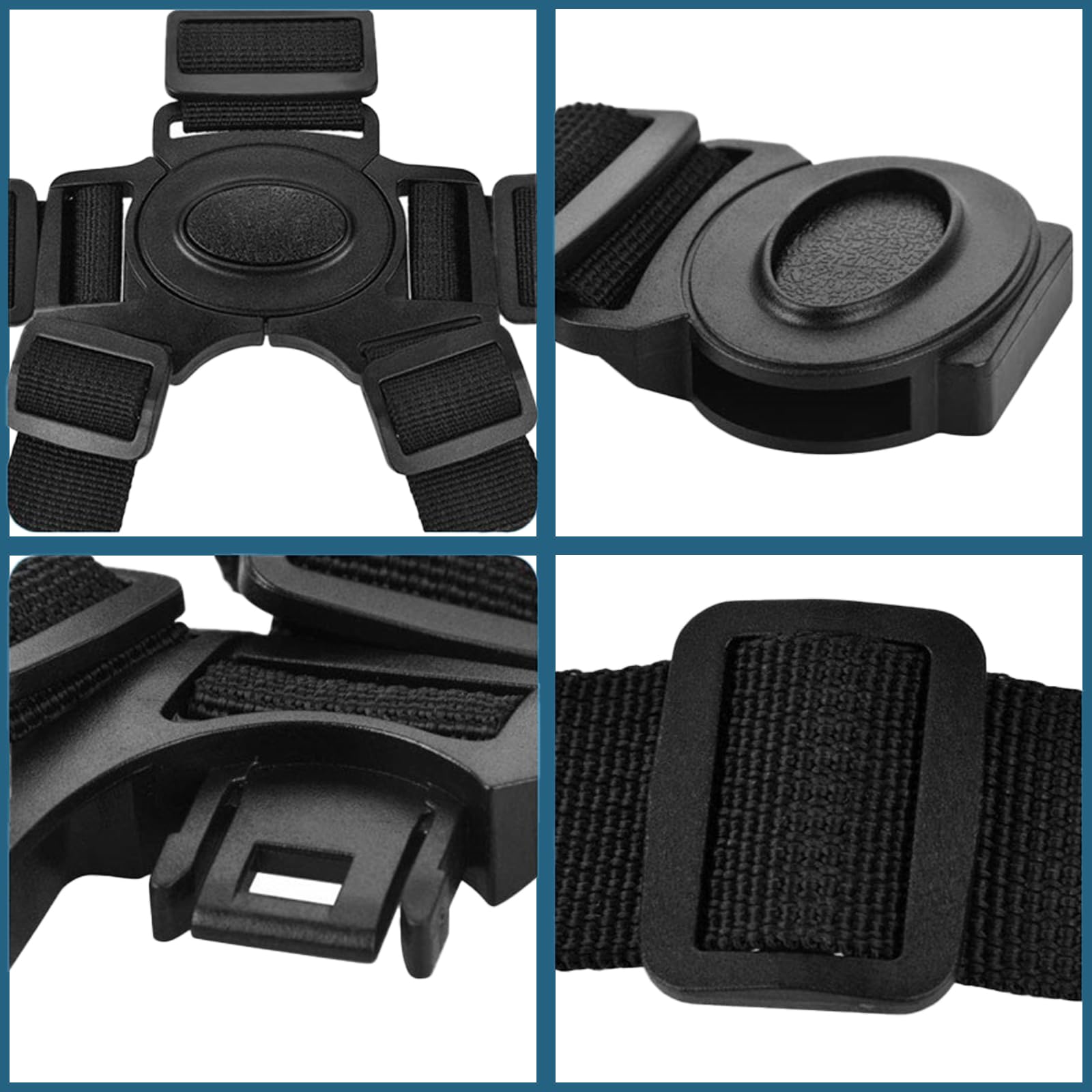 PCTC universal 5-point harness belt used on stroller for safer on-the-go travel.