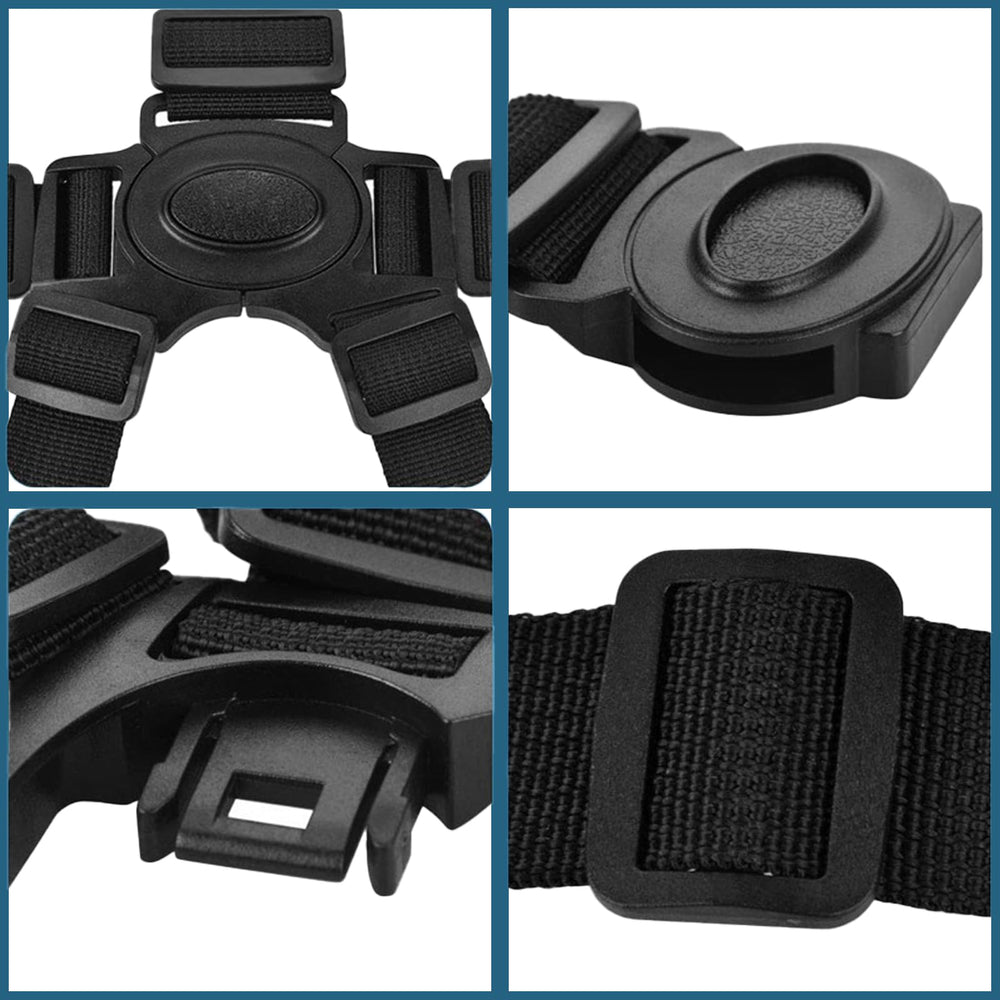 PCTC universal 5-point harness belt used on stroller for safer on-the-go travel.