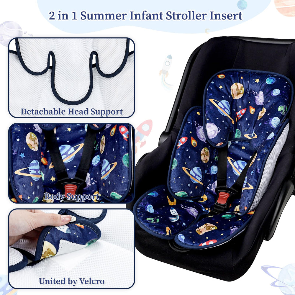 Pea Pod 2-in-1 infant cushion provides head and body support in blue space.