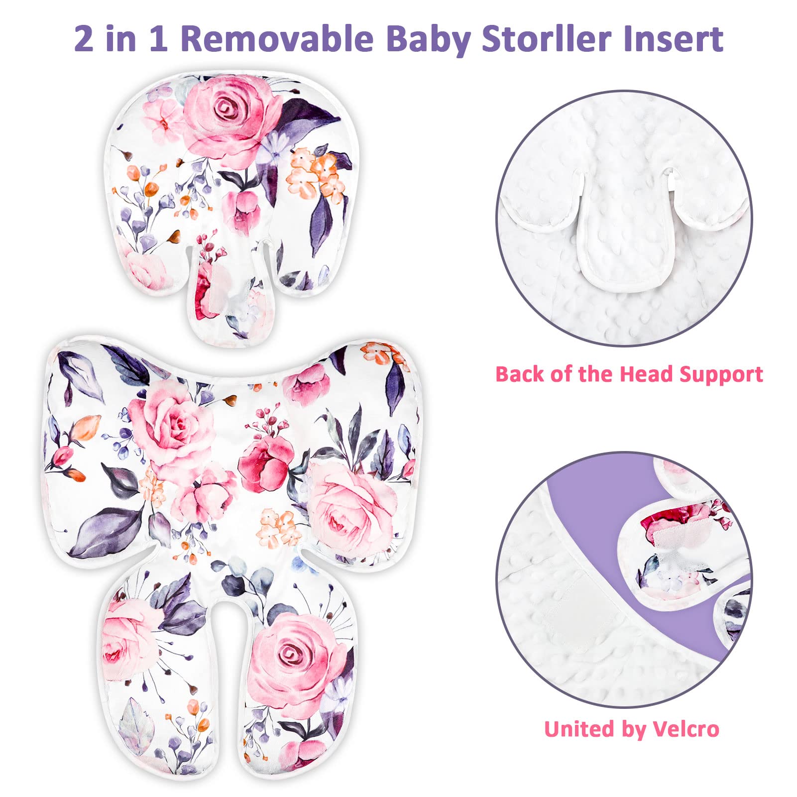 Pea Pod 2-in-1 car seat cushion pink floral supports head and body together.
