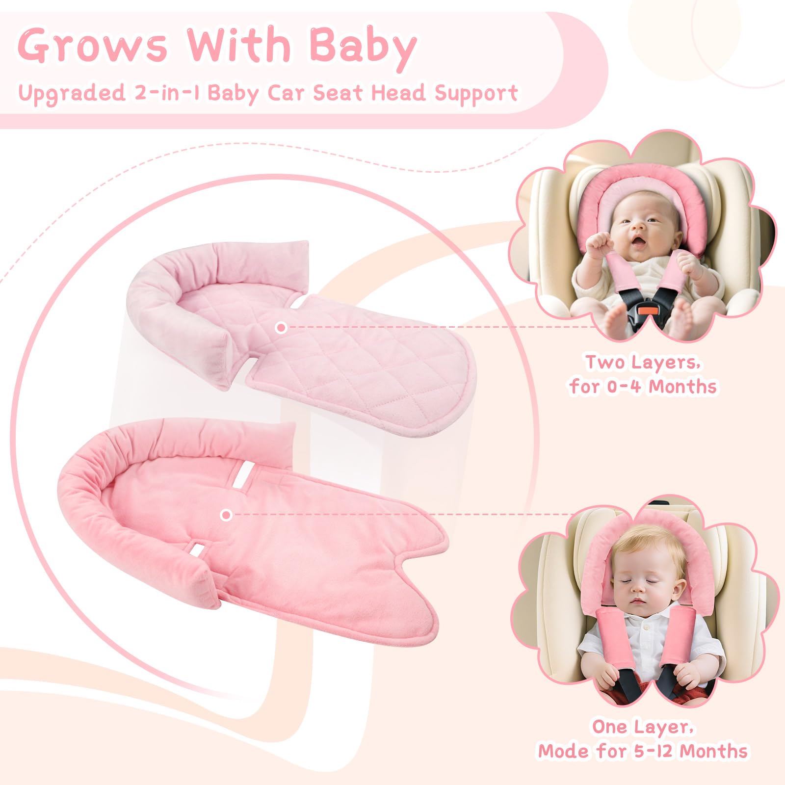 Pea Pod baby body support provides full-body comfort for newborns in car seats.