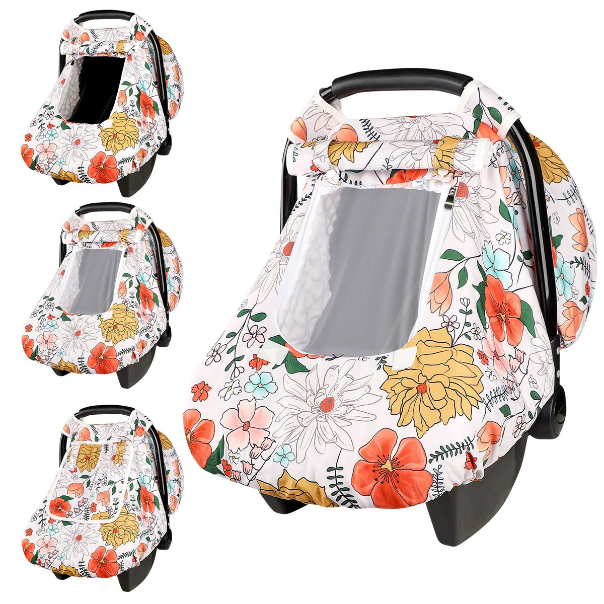 Pea Pod car seat cover mesh window for ventilation and visibility.