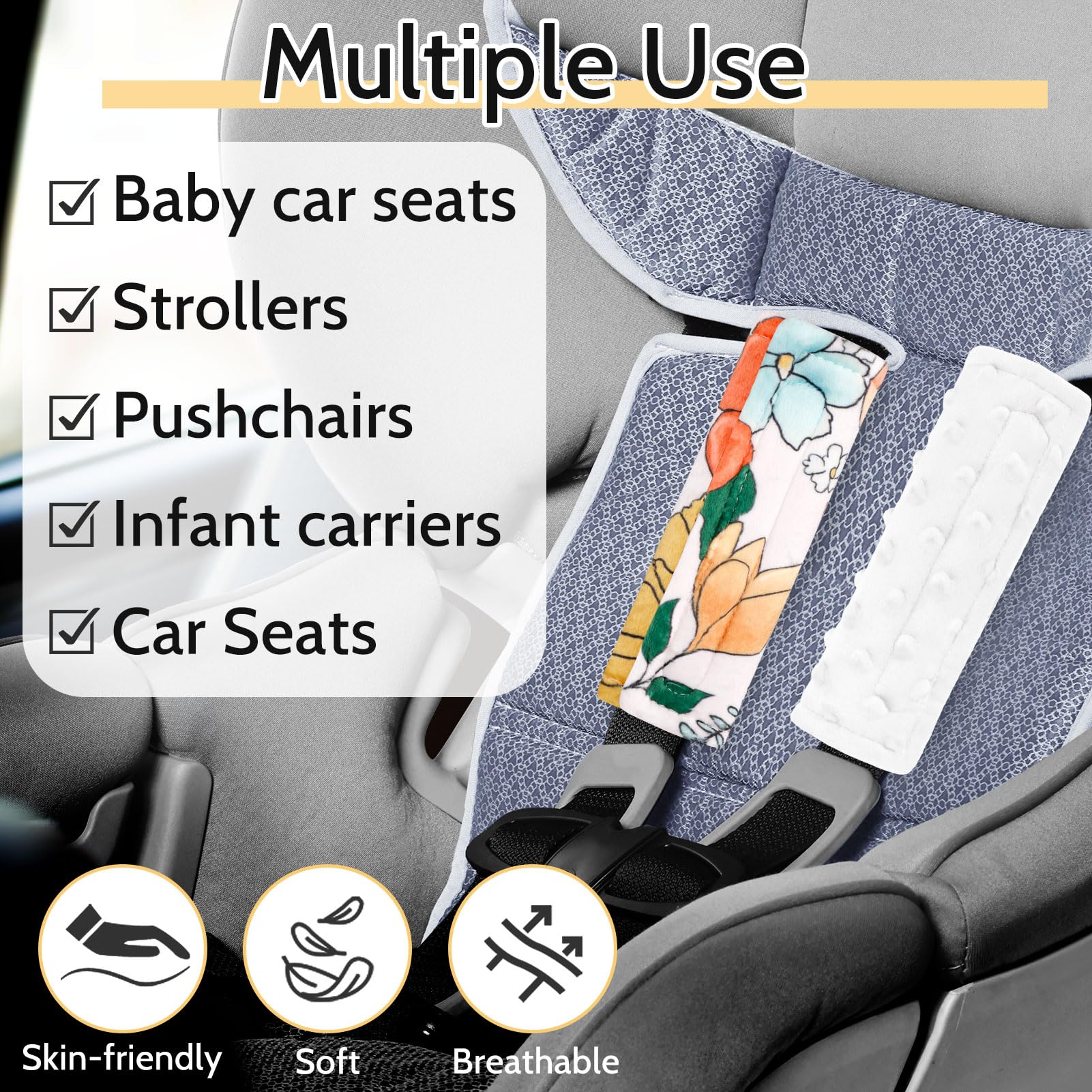 Pea Pod machine-washable strap cover keeps it clean during daily travels.