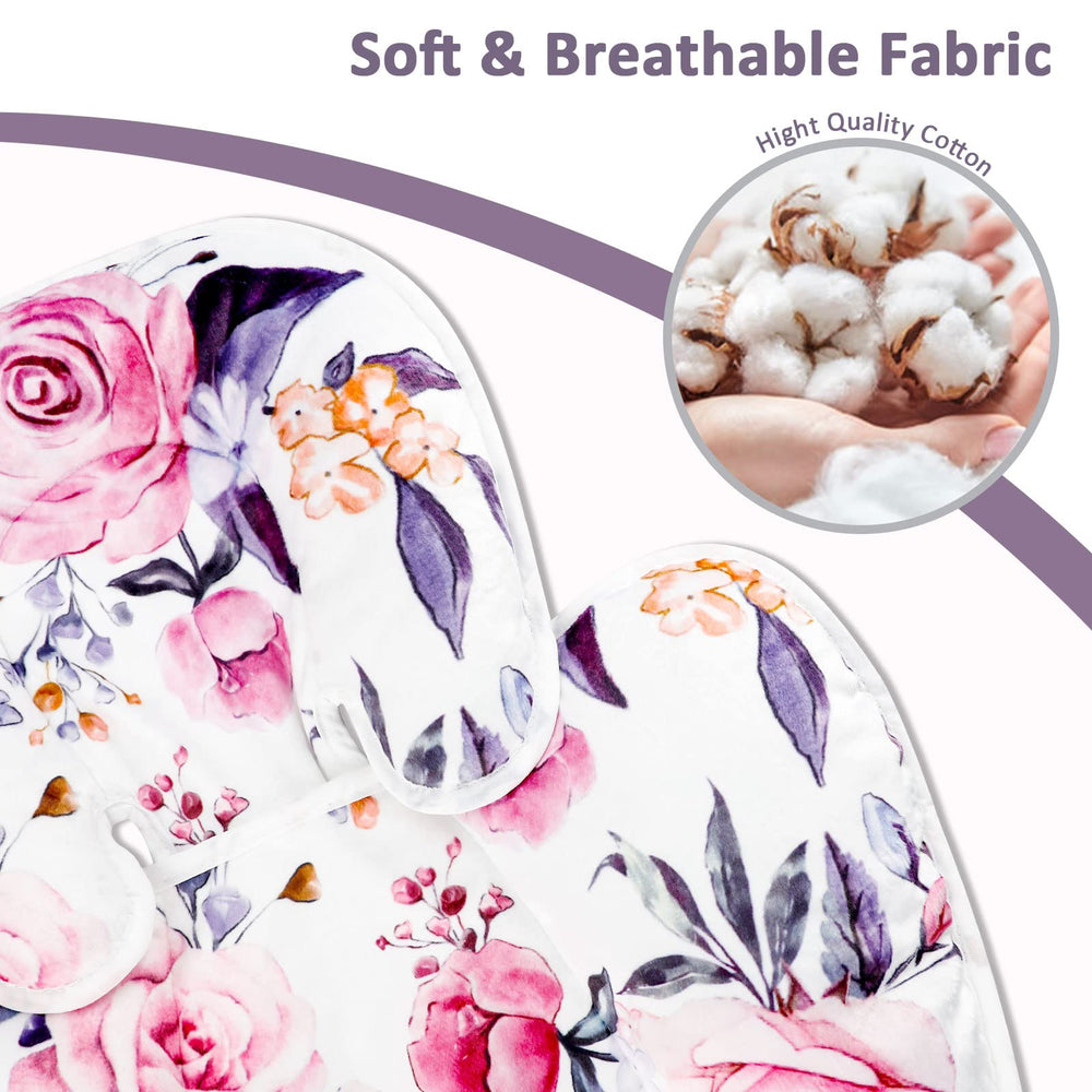 Pea Pod body support in pink floral offers full-body comfort during car rides.