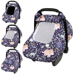 Pea Pod car seat cover dinosaur-pattern window view for monitoring baby on the go