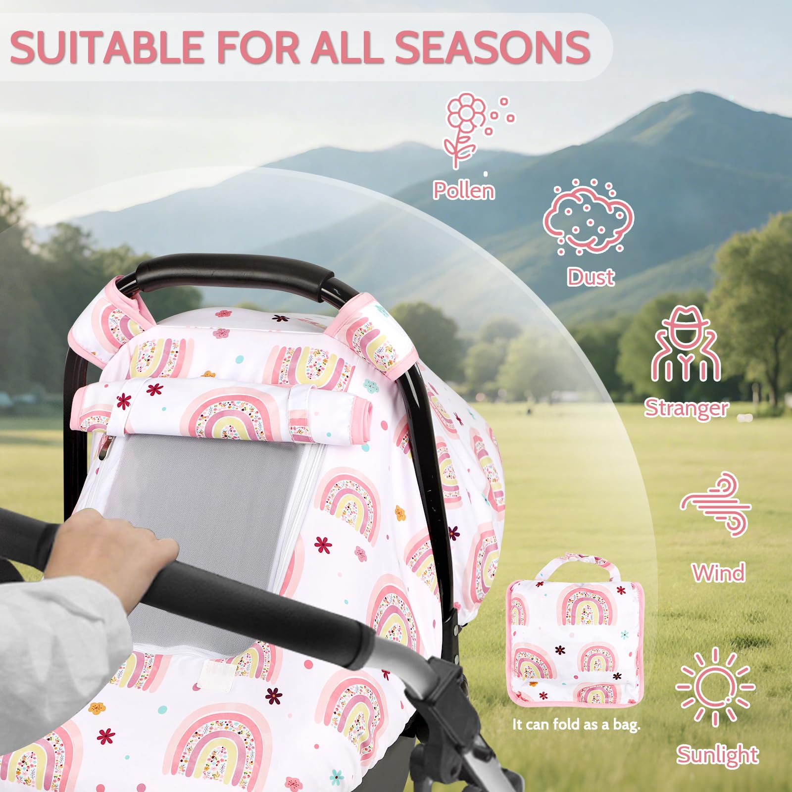 Pea Pod car seat cover elastic band ensures it stays in place during travel