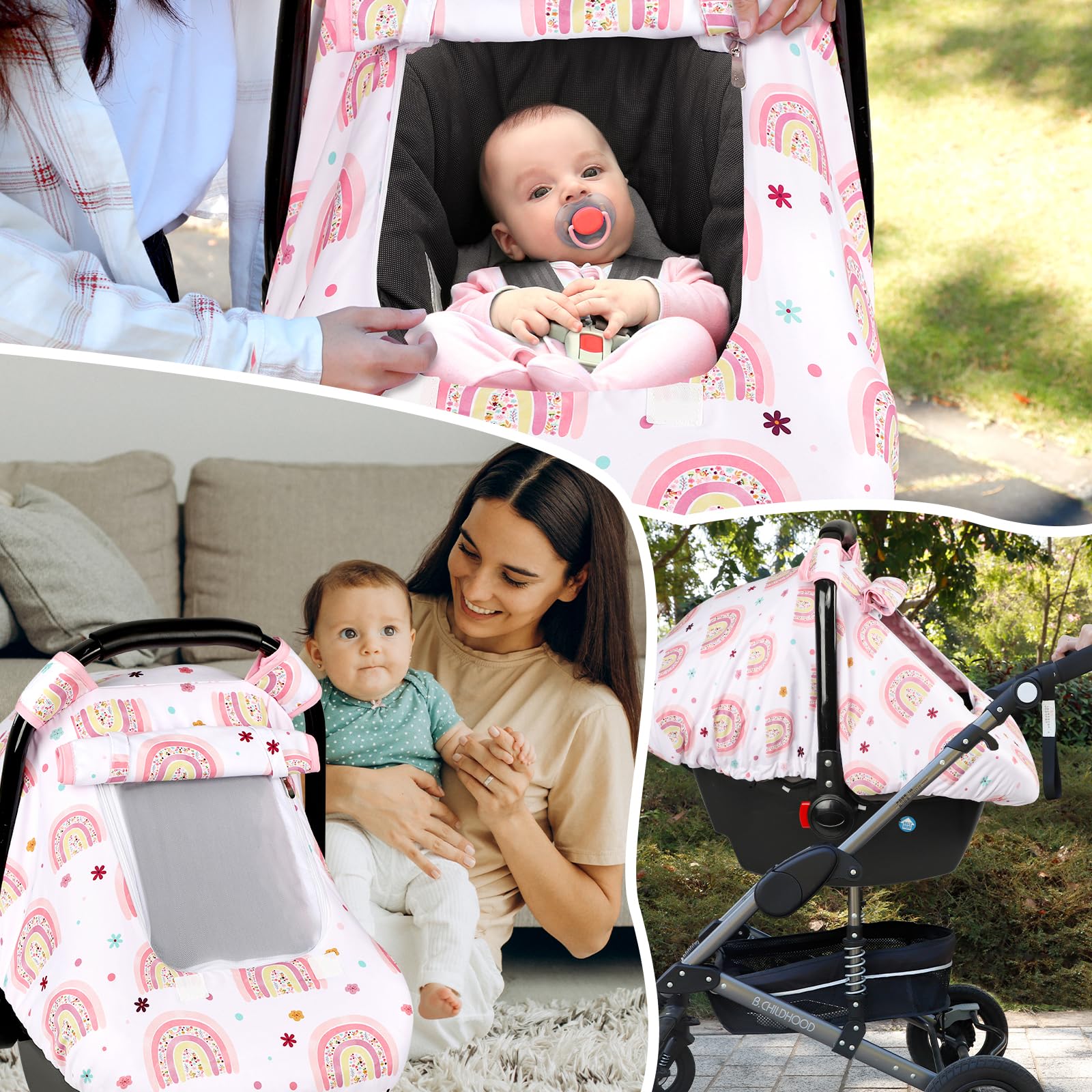Pea Pod car seat cover floral rainbow gift-ready presentation