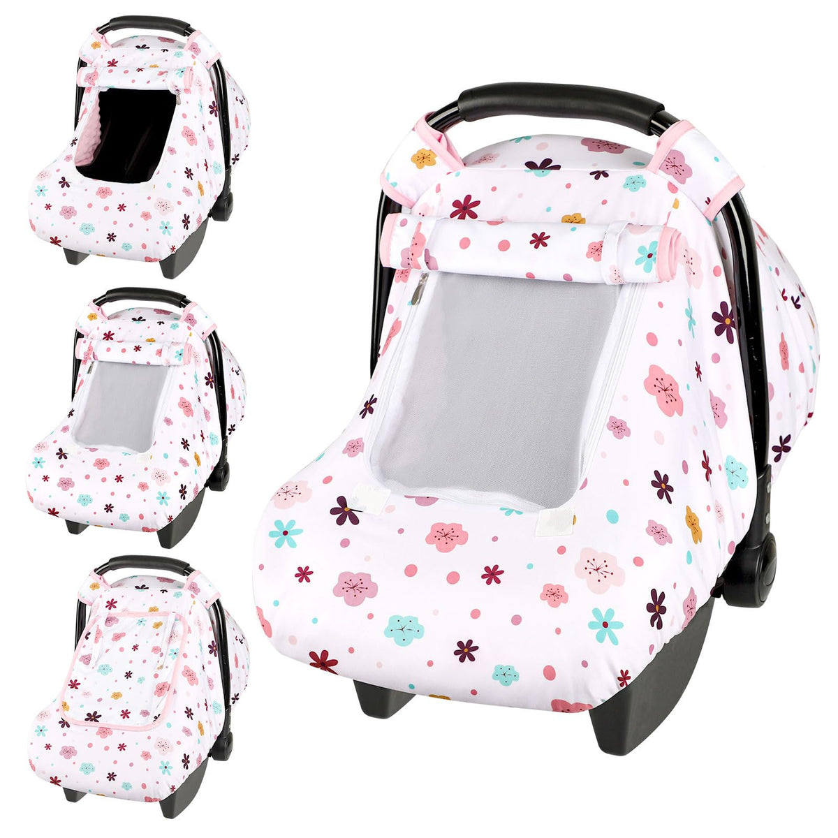 Pea Pod car seat cover with flower pattern adds stylish protection for your baby.