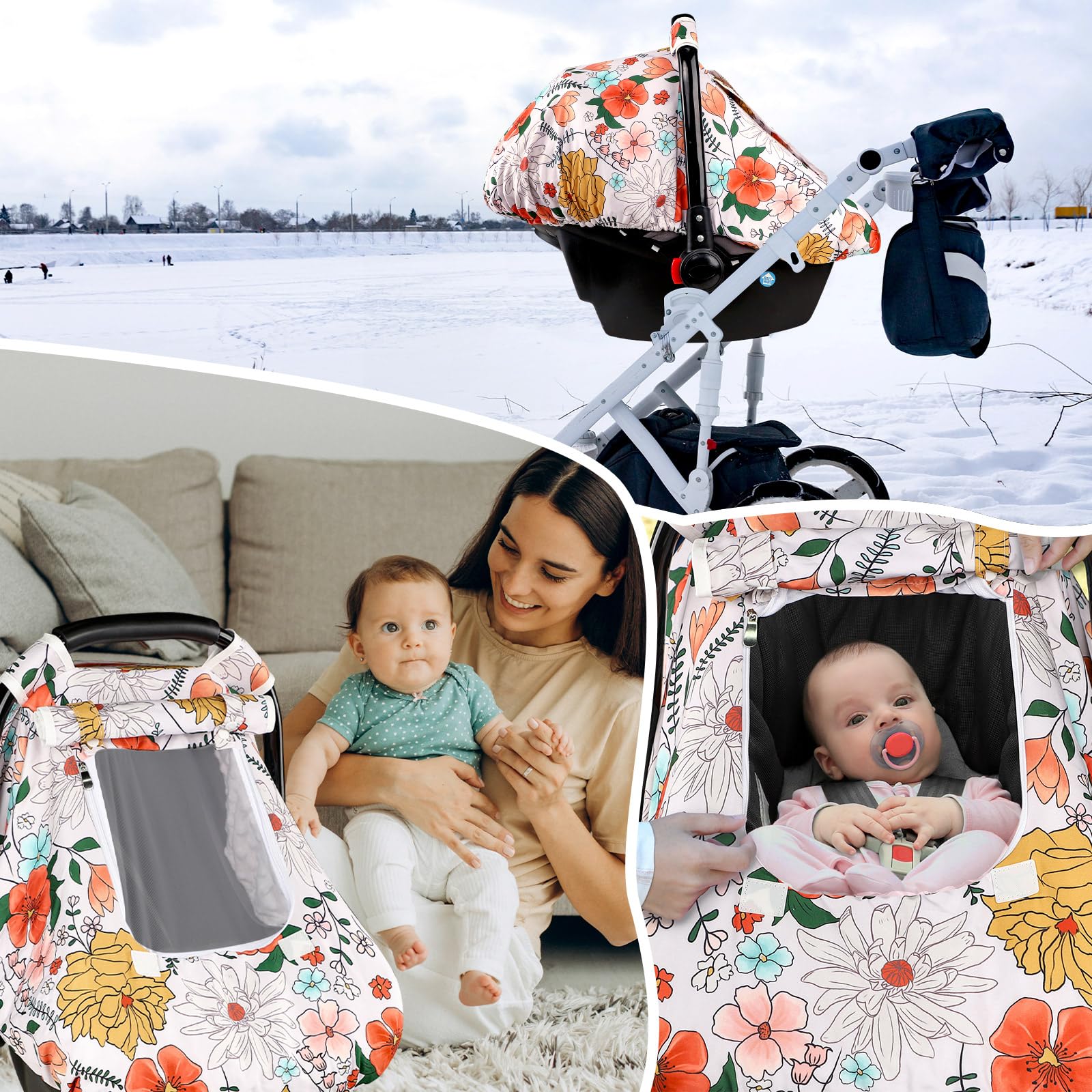 Pea Pod car seat cover folds into a compact bag for storage.