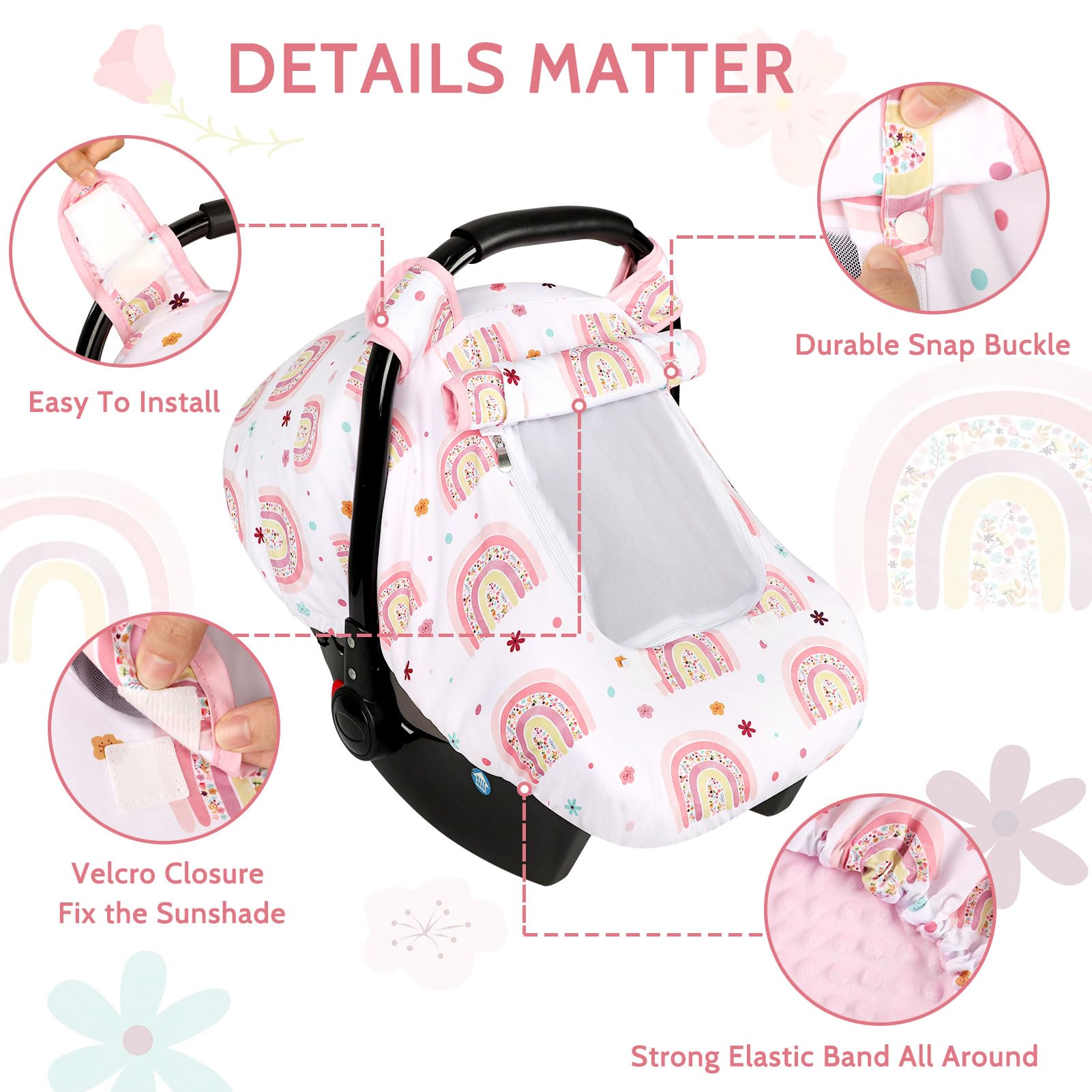 Pea Pod car seat cover kick-proof soft Minky-dot fabric for secure fit