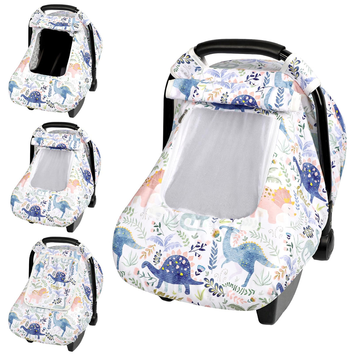 Pea Pod car seat cover mesh window shows breathable ventilation for baby