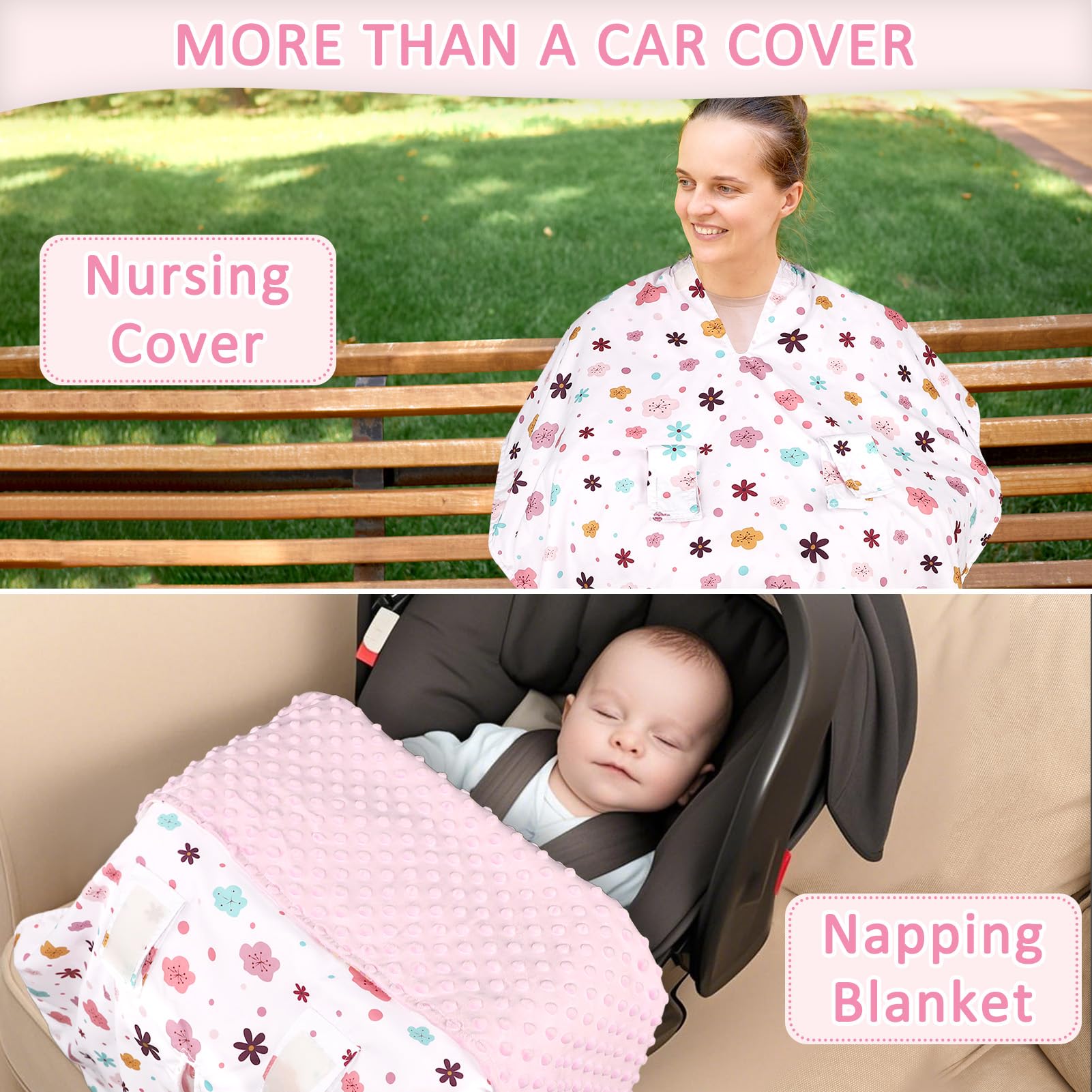 Pea Pod nursing cover option shown for on-the-go feeding privacy.