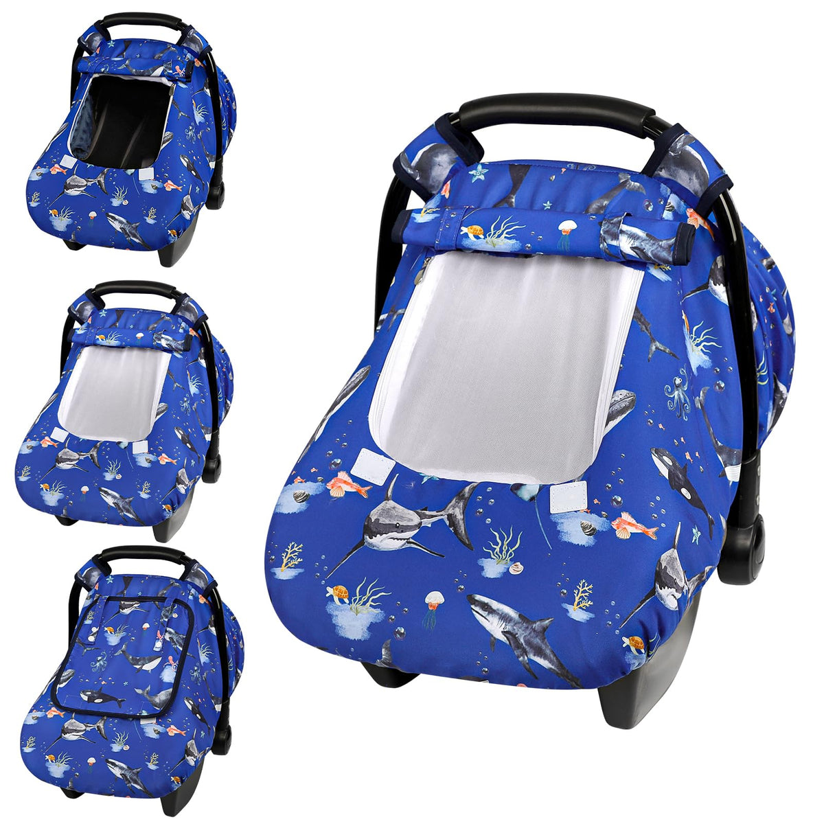 Pea Pod car seat cover Ocean mesh window for breathable visibility on car rides