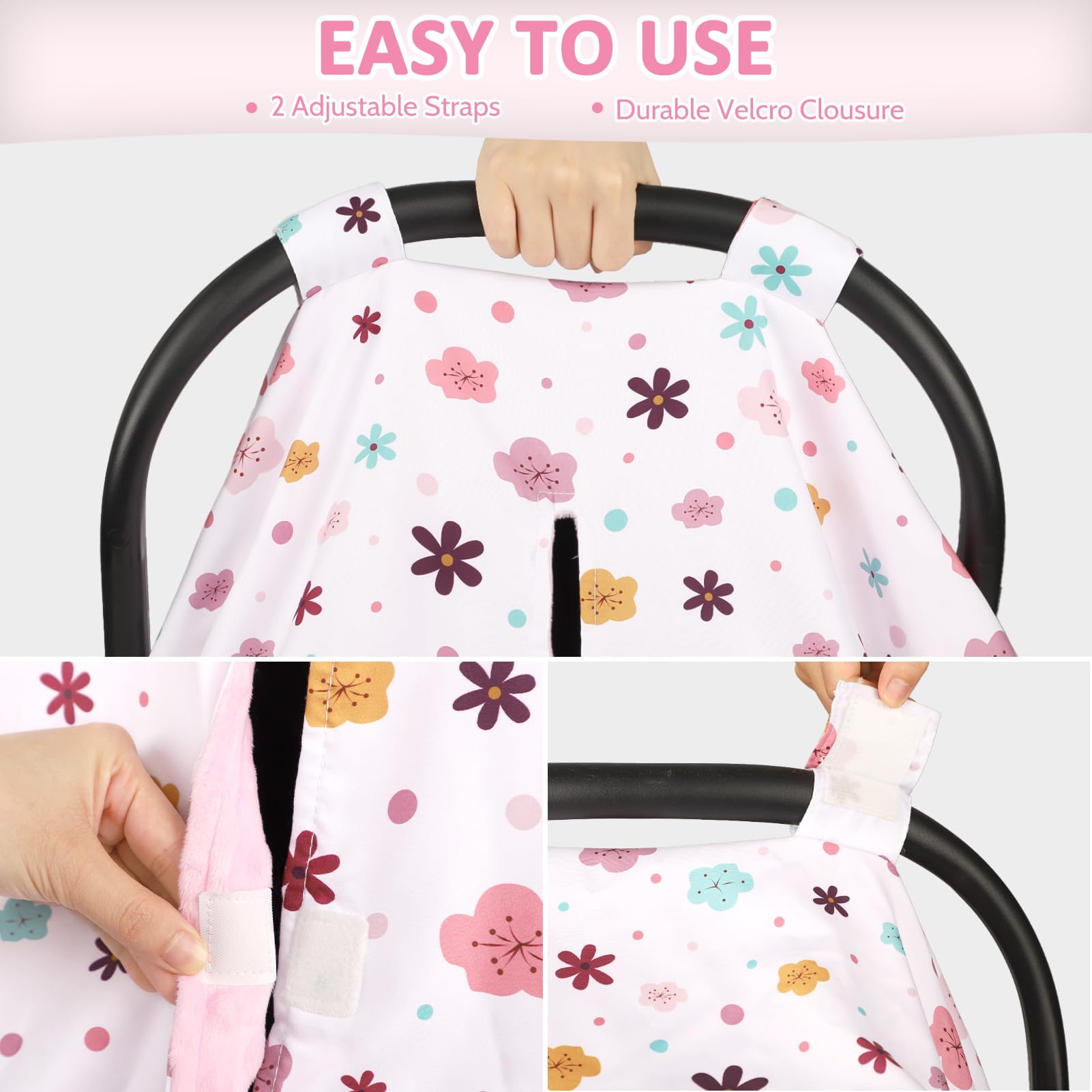 Pea Pod car seat cover peekaboo opening detail for easy monitoring on the go.