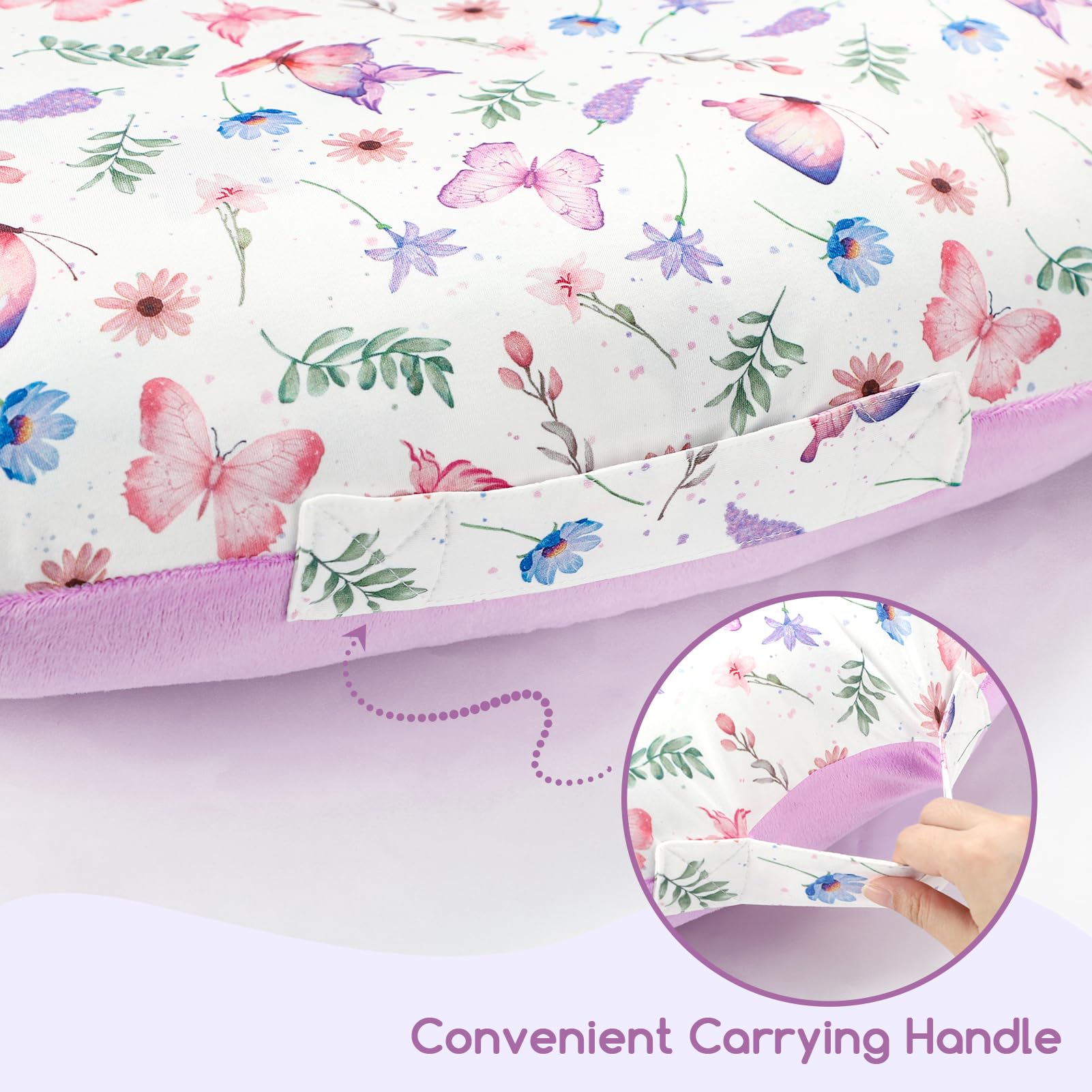 Pea Pod infant lounger slipover being attached for quick changes.