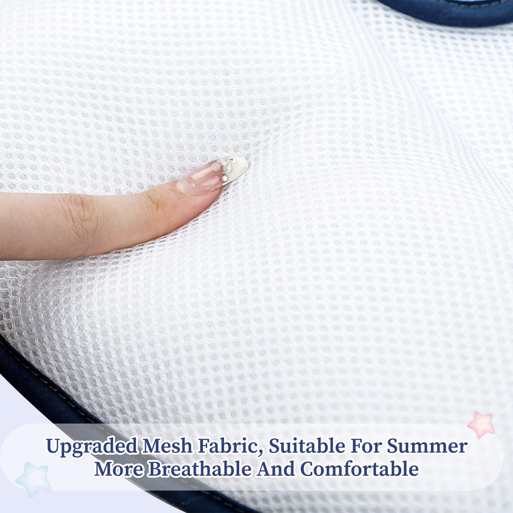 Detachable headrest from Pea Pod adds flexible ride options in blue space.