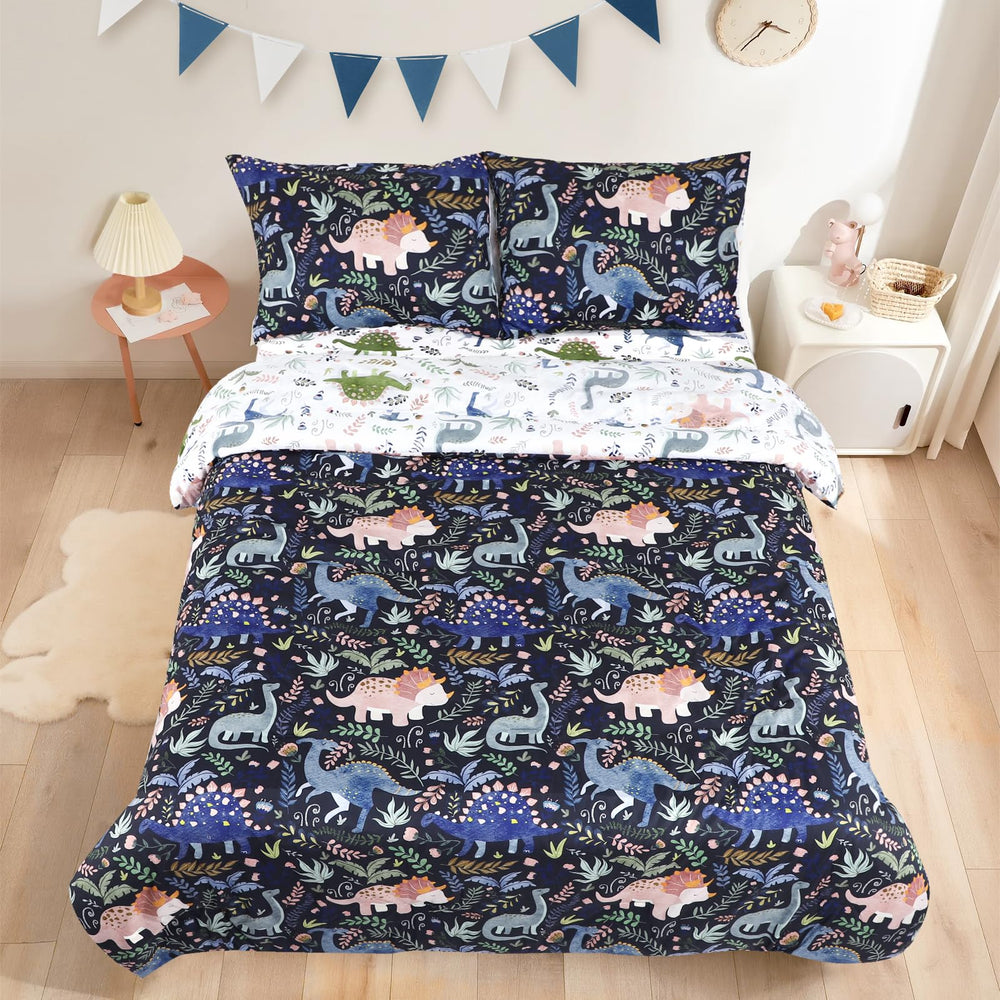 Pea Pod dinosaur toddler comforter closeup for cozy bedtime