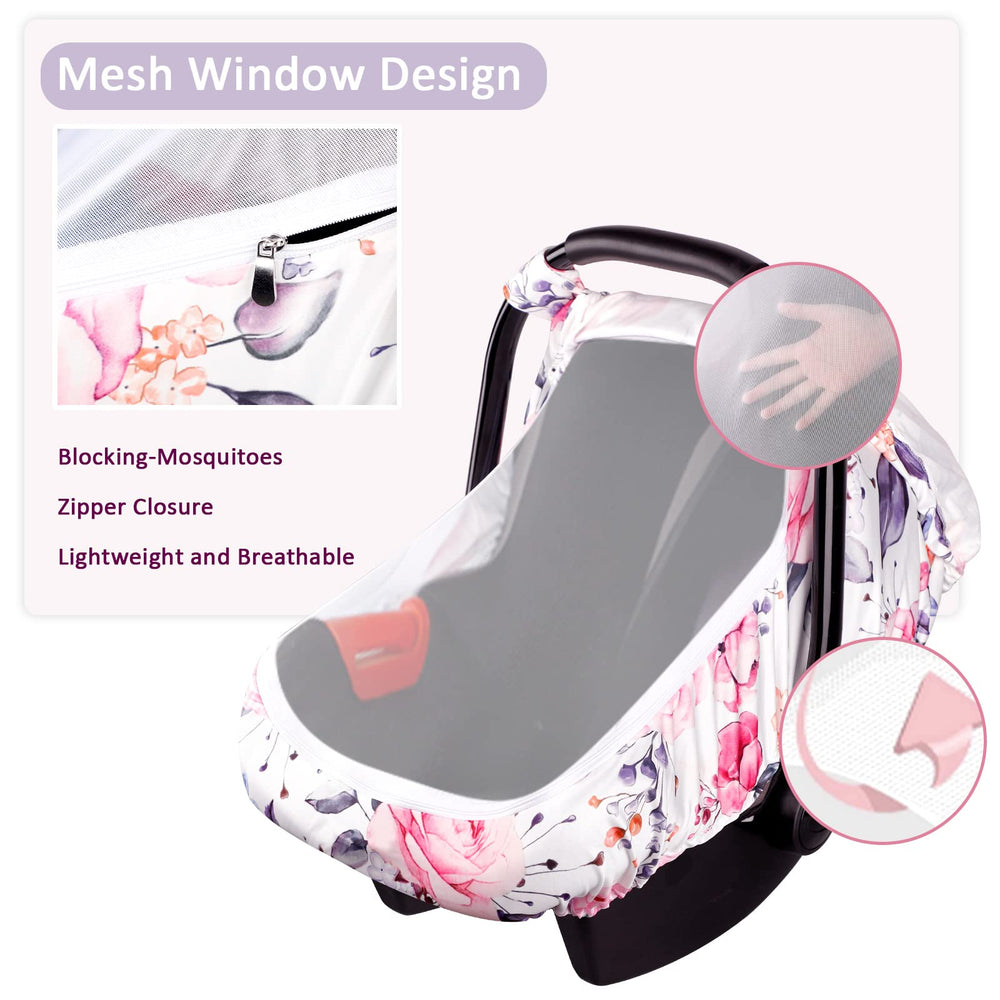 Pea Pod floral car seat canopy mesh window breathable view